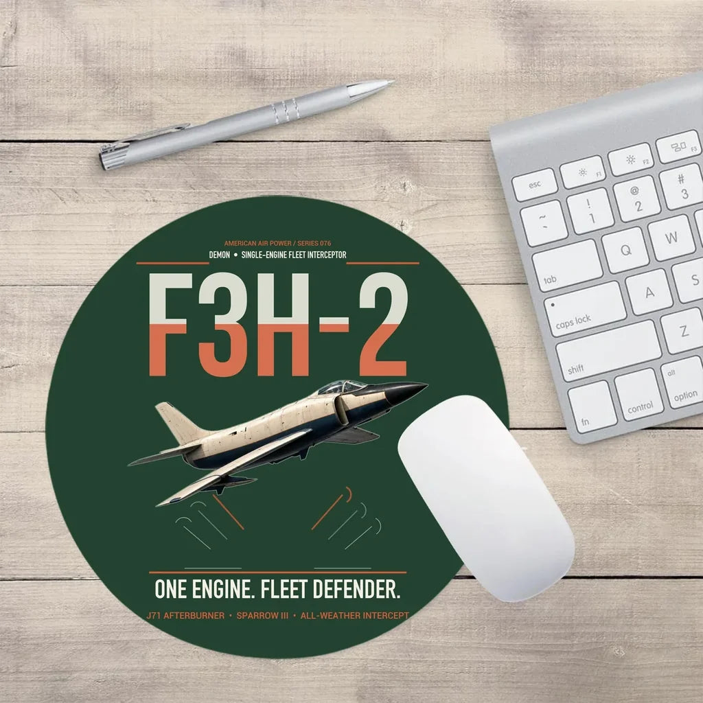 F3H-2 Demon design on dark green round mouse pad