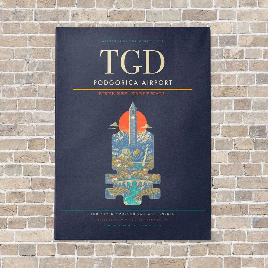 Podgorica Airport TGD - Canvas No Frame - Navy Blue