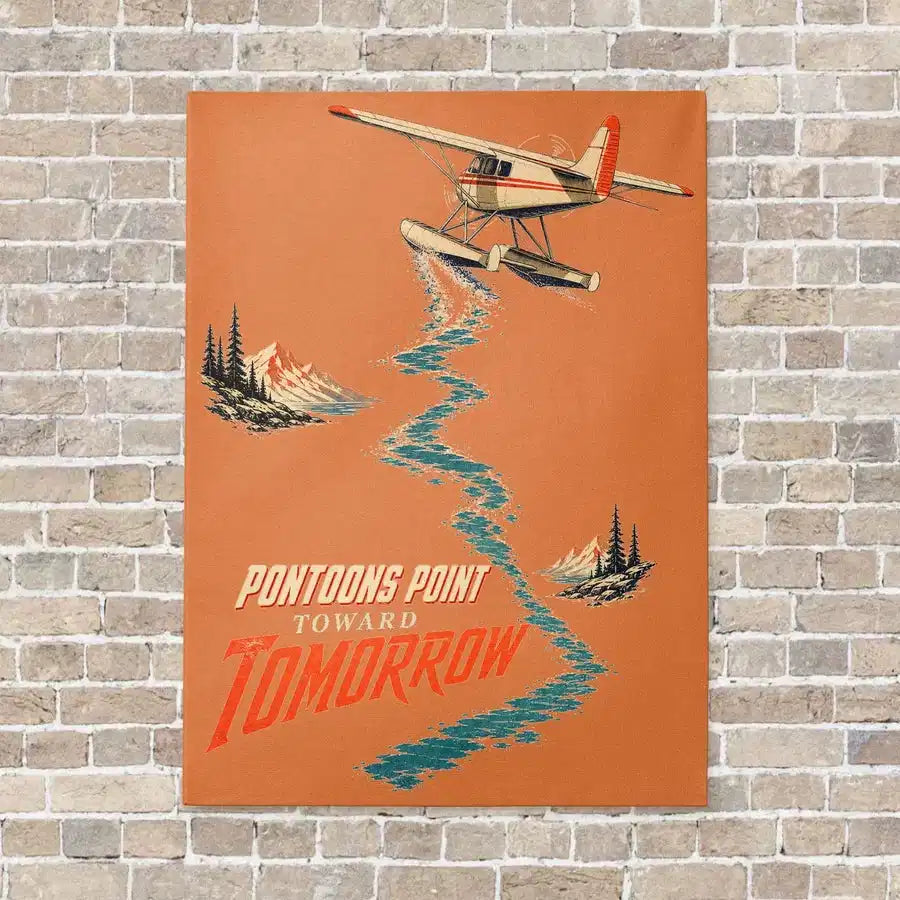Pontoons Point Toward Tomorrow vertical canvas print - no frame - orange background