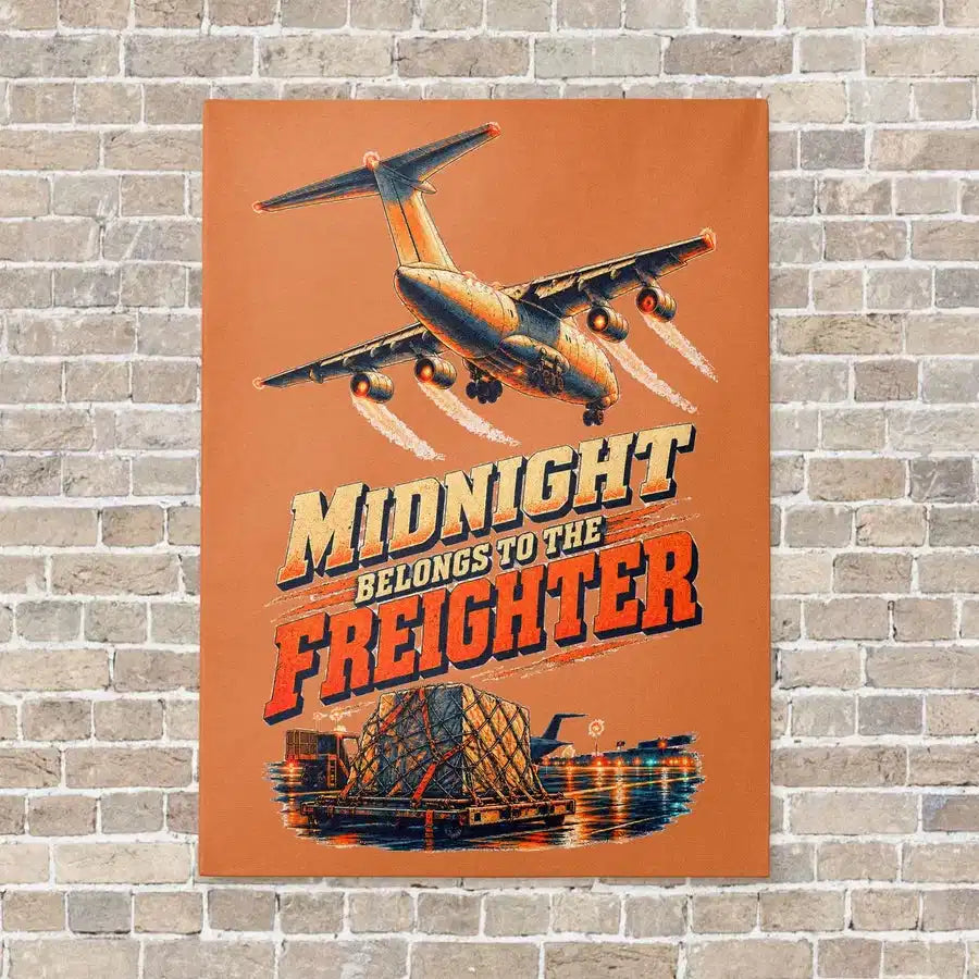 Midnight Belongs To The Freighter vertical canvas print - no frame - orange background