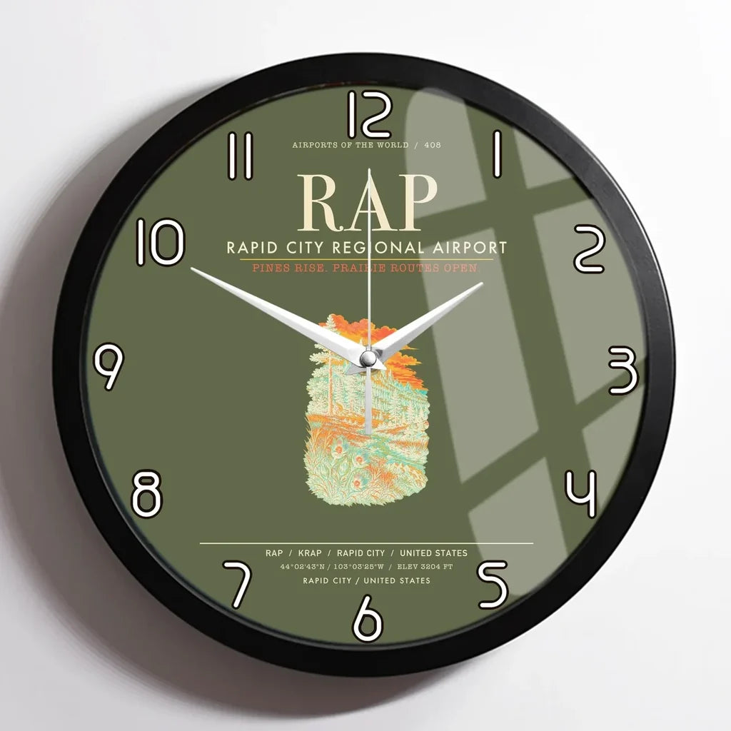 Rapid City Regional Airport (RAP) design on green army framed wall clock
