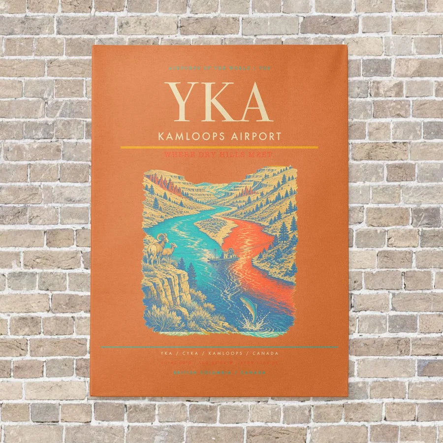 Kamloops Airport YKA vertical canvas print - no frame - orange background