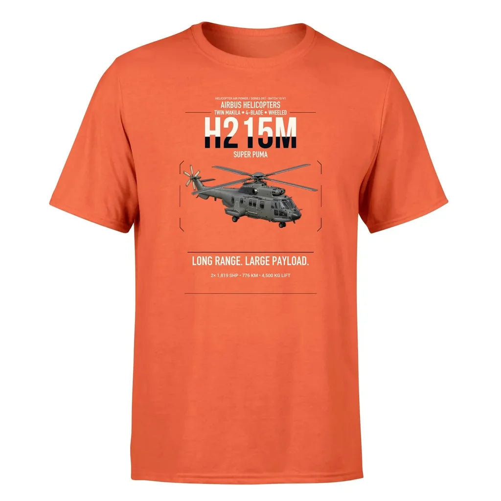 Airbus H215M design on orange t-shirt, single-side print
