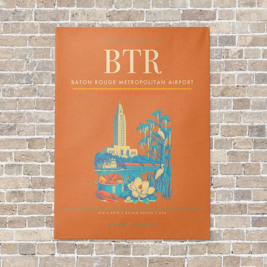 Baton Rouge Metropolitan Airport BTR - Canvas No Frame - Orange
