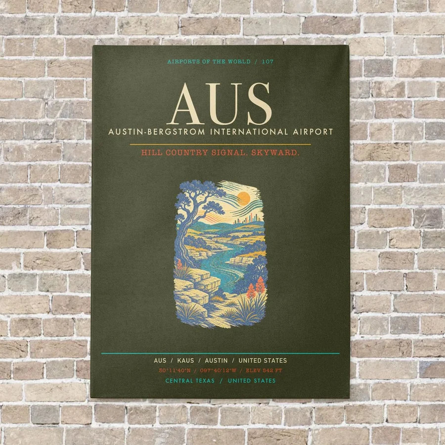 Austin-Bergstrom International Airport AUS - Canvas Framed - Green Army