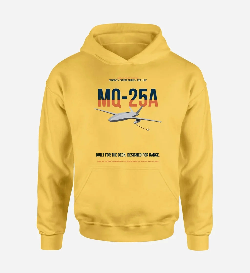 MQ-25A STINGRAY design on yellow double-side hoodie, single-side print