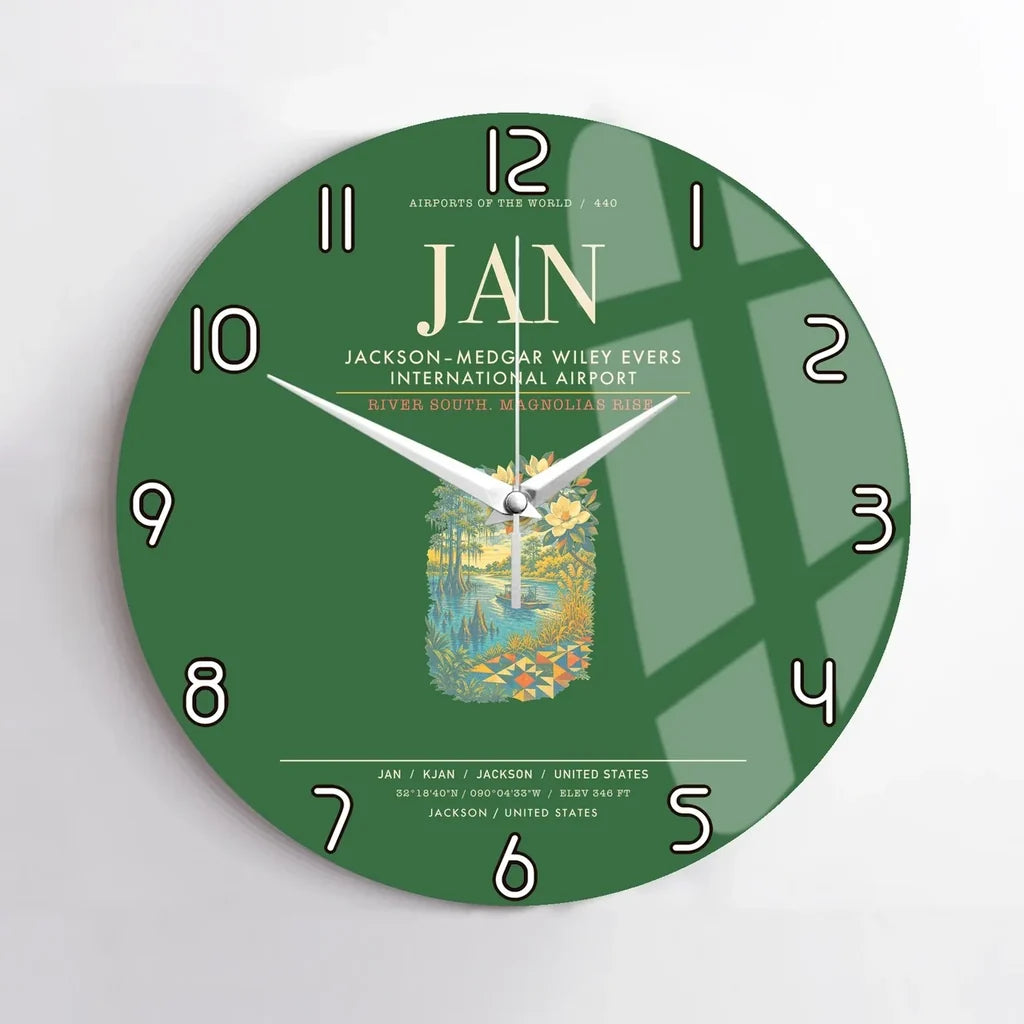 JacksonMedgar Wiley Evers International Airport JAN Wall-Clock No-Frame - Green