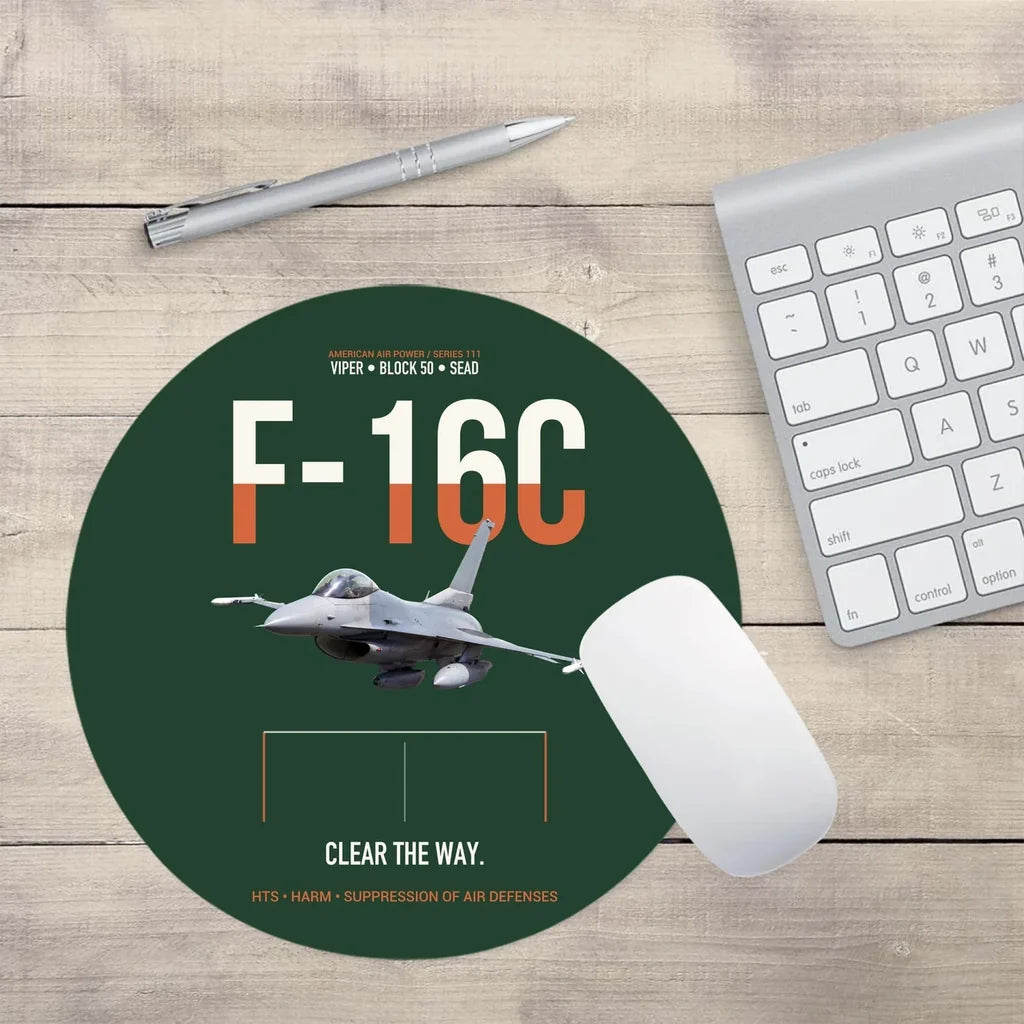 F-16C Block 50 Clear The Way design on dark green round mouse pad