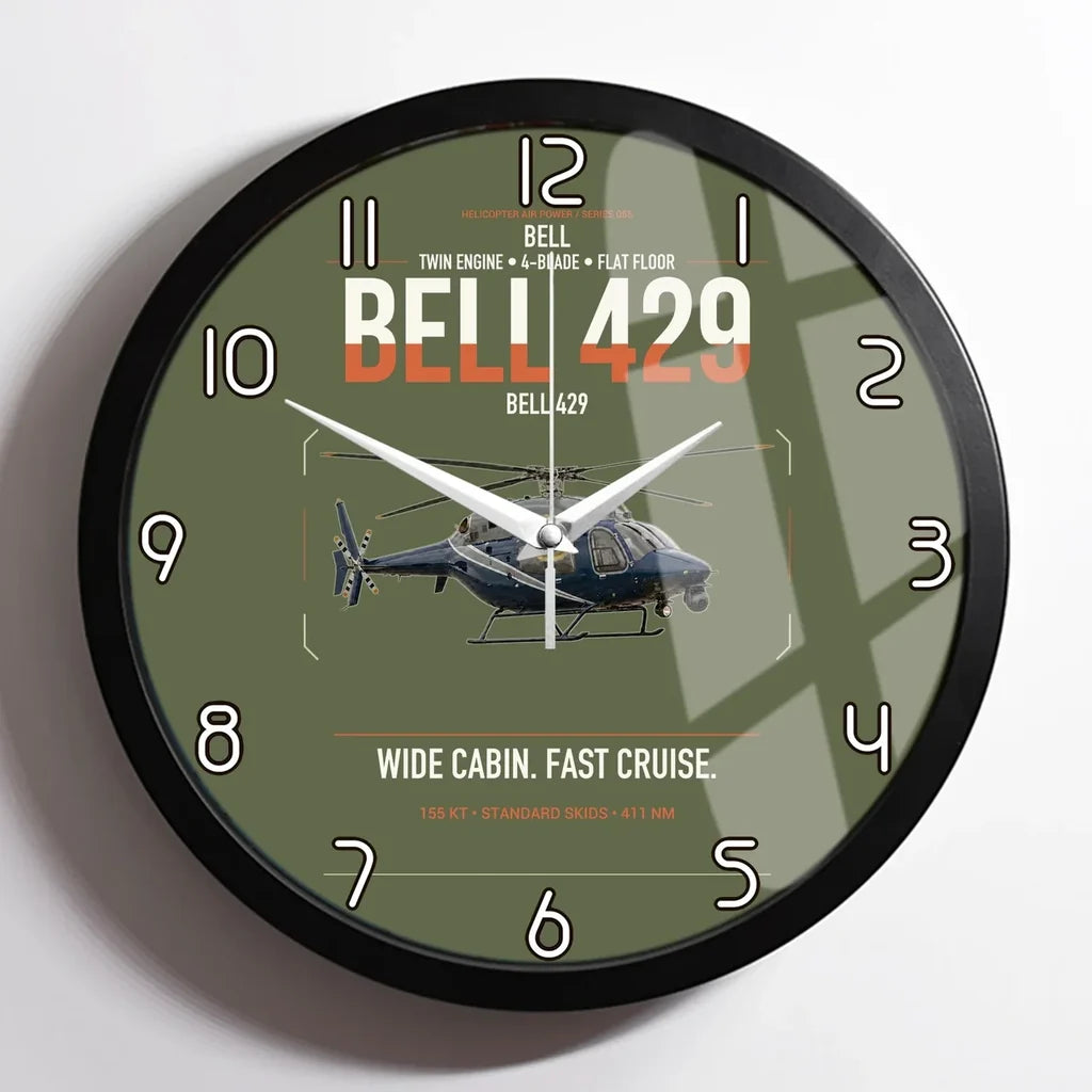 Bell 429 design on green army framed wall clock