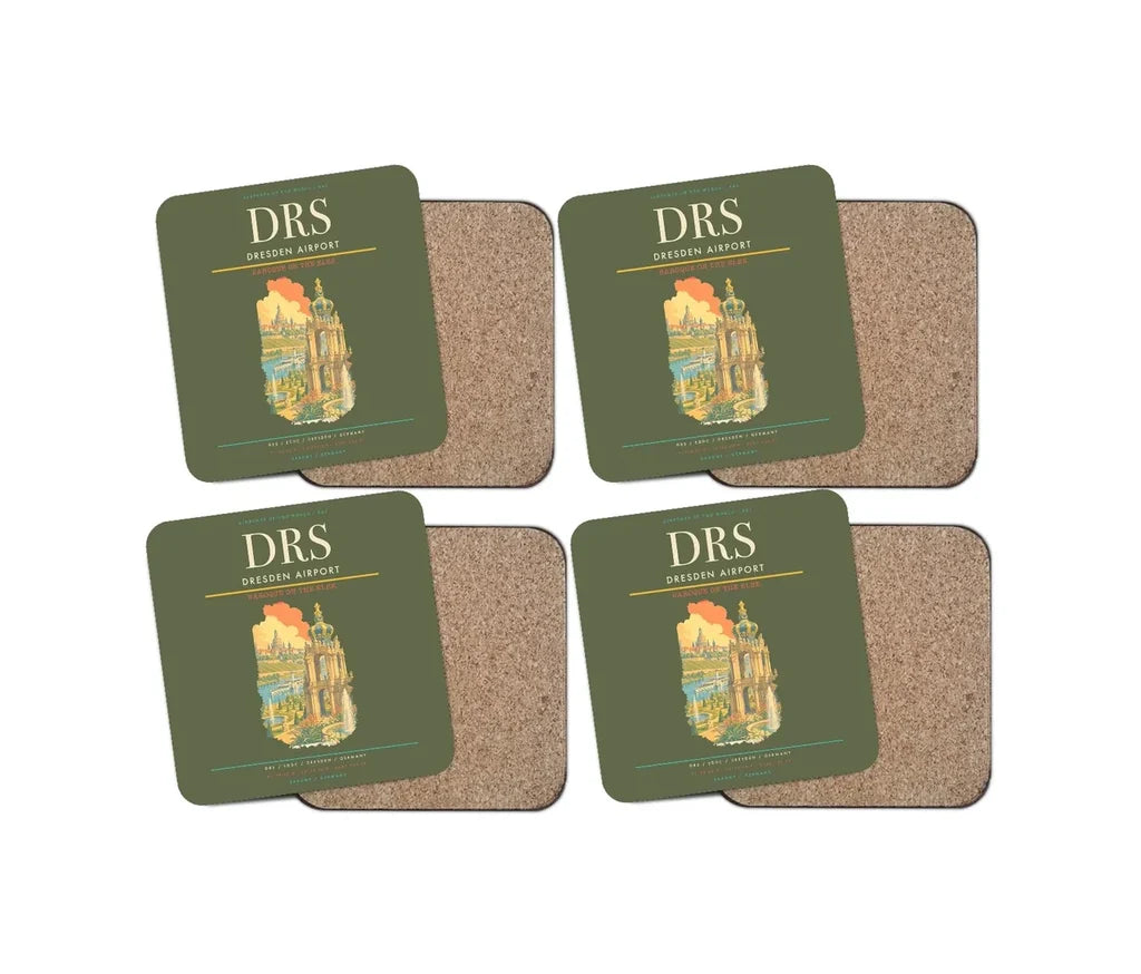 Dresden Airport (DRS) design on green army 4 pieces set coaster