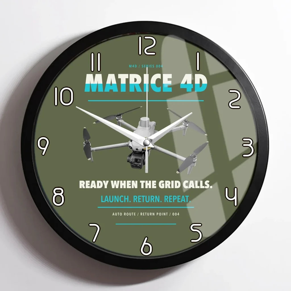 DJI Matrice 4D design on green army framed wall clock