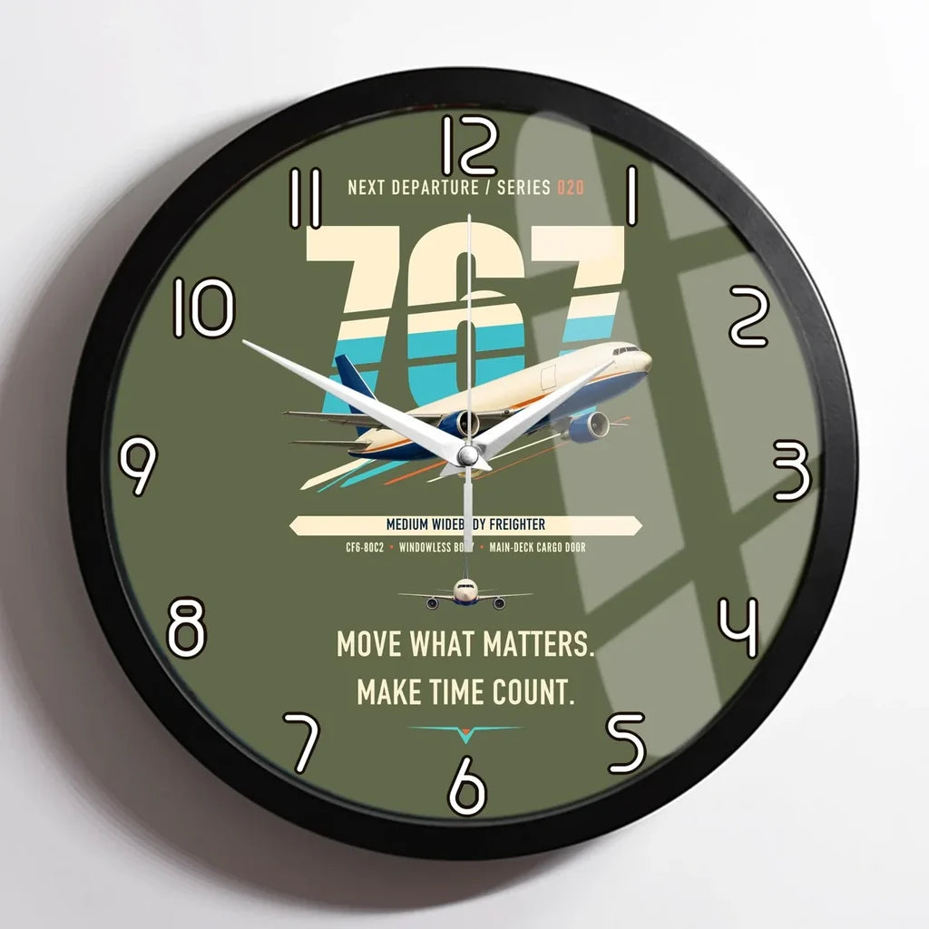 Boeing 767-300F design on green army framed wall clock