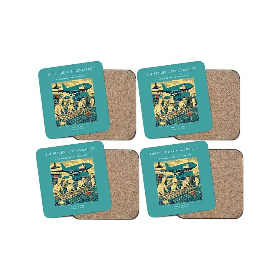 The Flight Kitchen Ballet - Designed Coasters design on turquoise 4-pieces-set