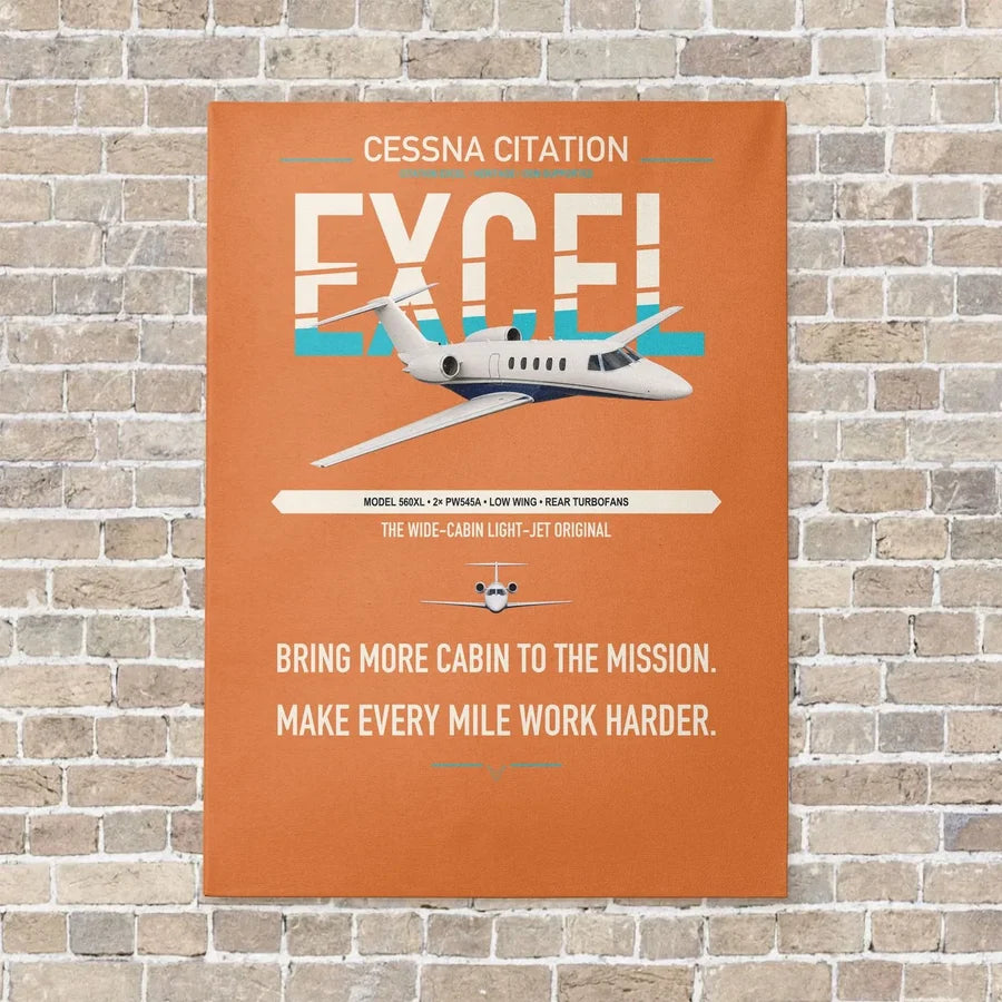 Cessna Citation Excel vertical canvas print - no frame - orange background