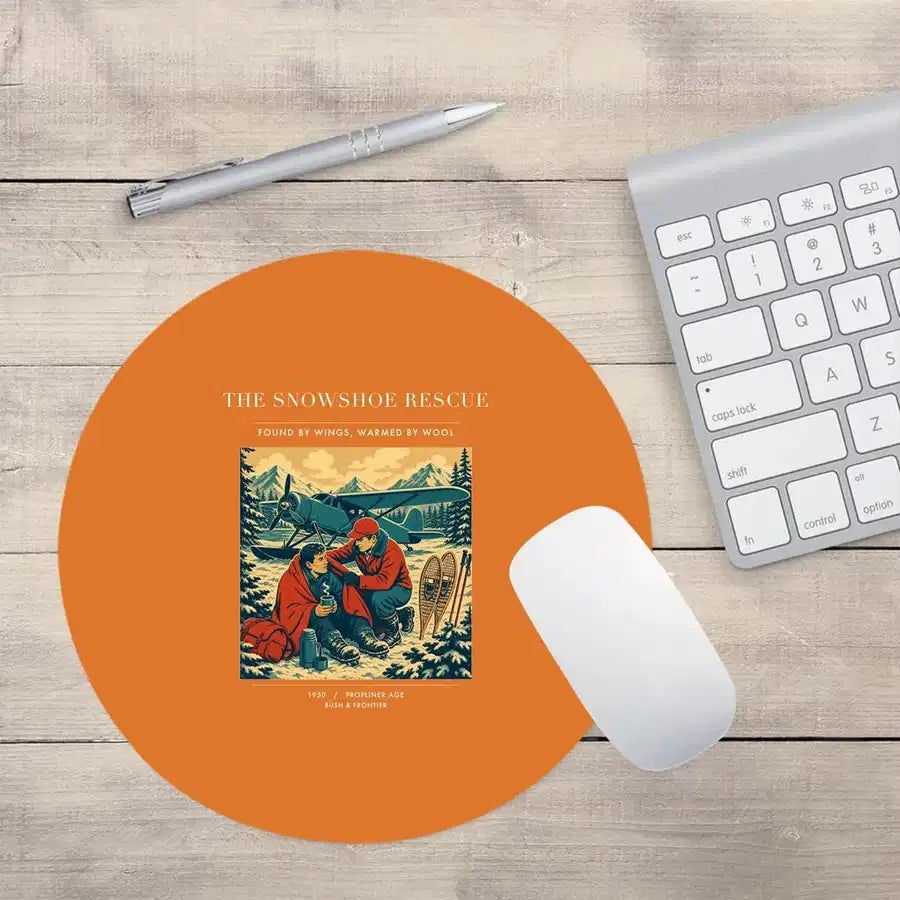 VINTAGE G4281 - The Snowshoe Rescue - Designed Mouse Pads design on orange round