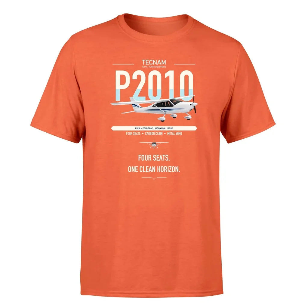 Tecnam P2010 design on orange t-shirt, single-side print