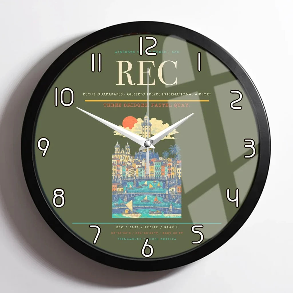Recife Guararapes (REC) design on green army framed wall clock