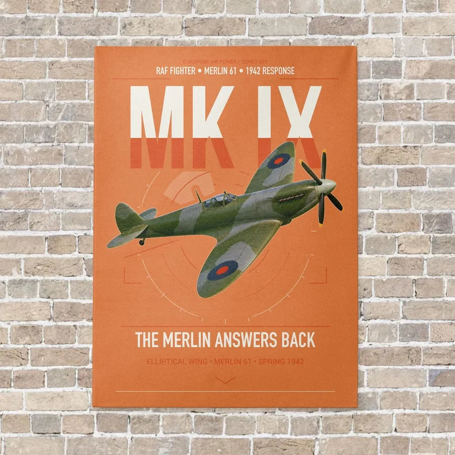 Supermarine Spitfire Mk IX vertical canvas print - no frame - orange background