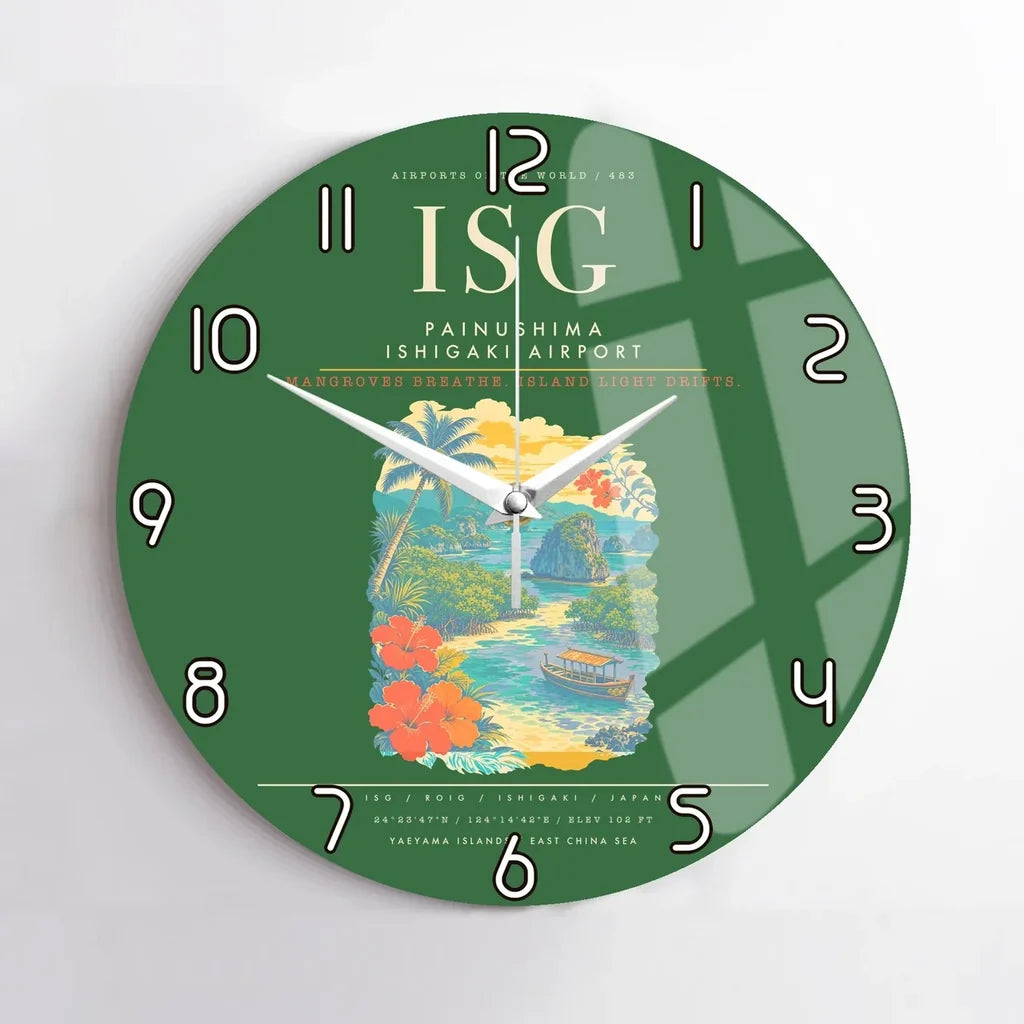 Painushima Ishigaki Airport ISG Wall-Clock No-Frame - Green