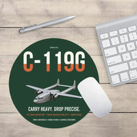 Thumbnail for C-119G Flying Boxcar design on dark green round mouse pad