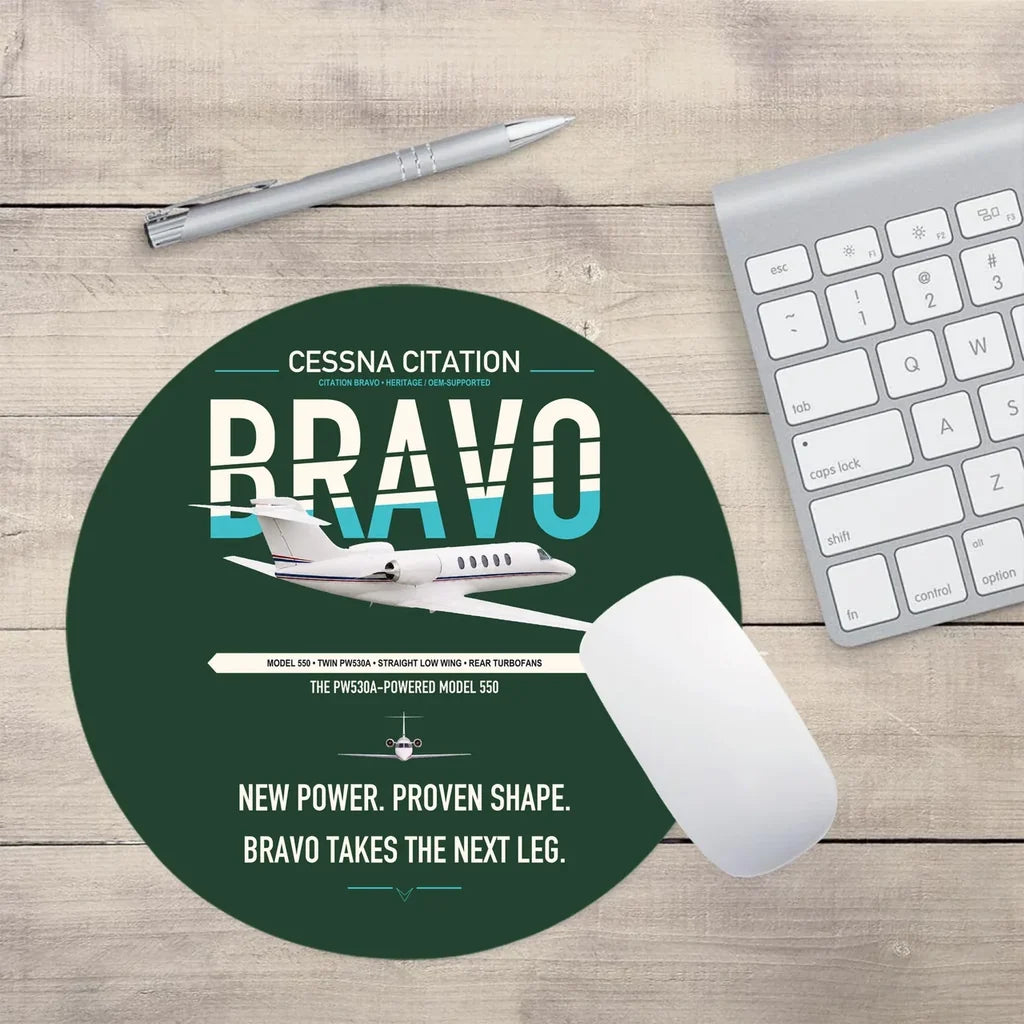 Cessna Citation Bravo design on dark green round mouse pad