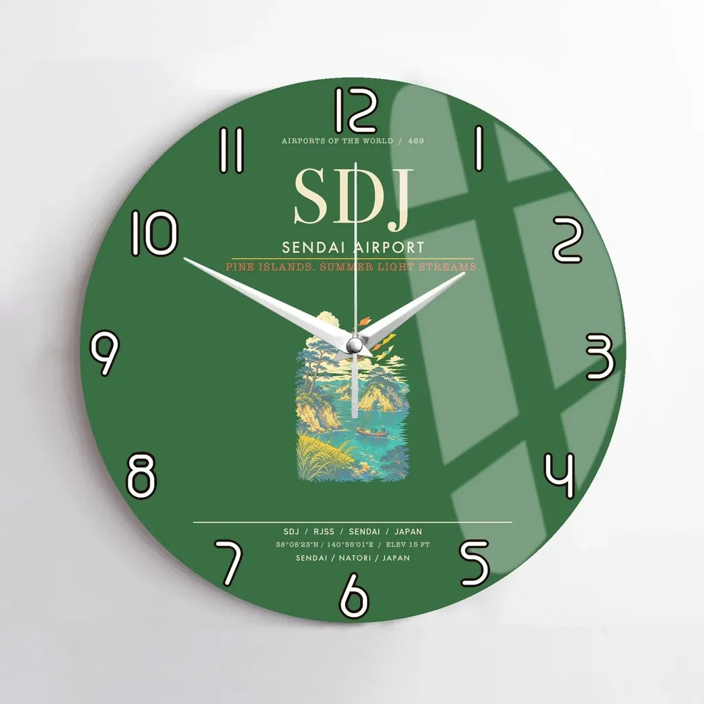 Sendai Airport SDJ Wall-Clock No-Frame - Green