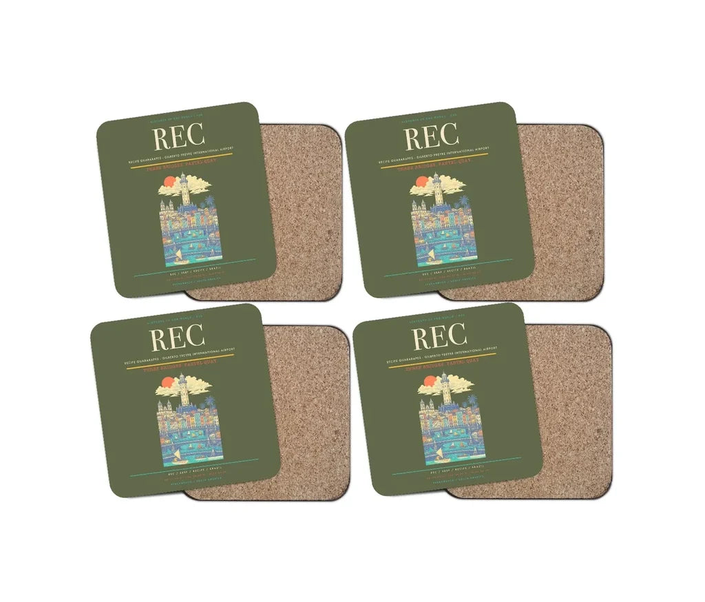 Recife Guararapes (REC) design on green army 4 pieces set coaster