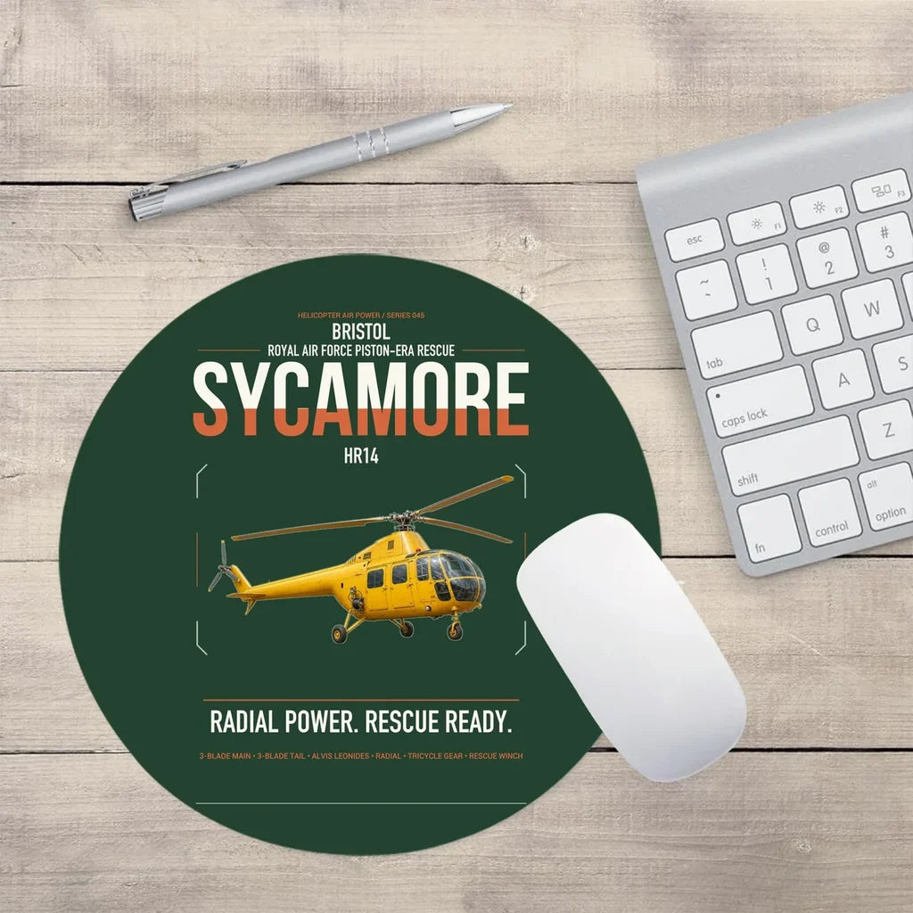 Bristol Sycamore HR14 design on dark green round mouse pad