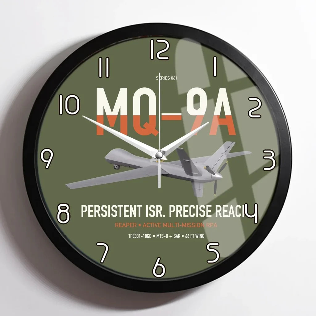 MQ-9A Reaper design on green army framed wall clock