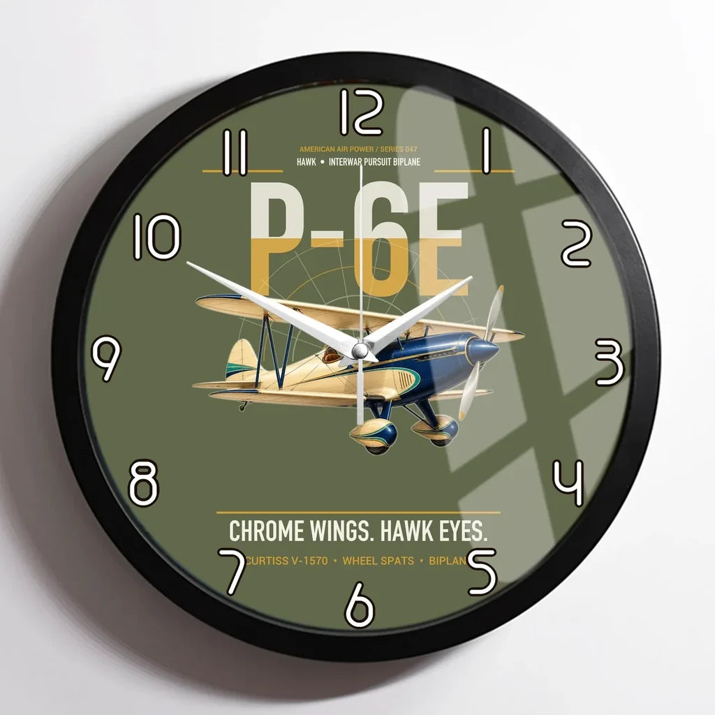 Curtiss P-6E Hawk design on green army framed wall clock