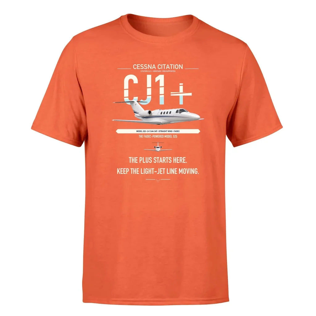 Cessna Citation CJ1+ design on orange double-side t-shirt, single-side print