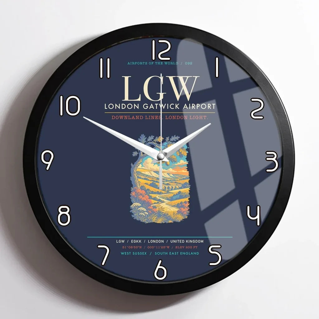 London Gatwick Airport LGW Wall-Clock Framed - Navy Blue