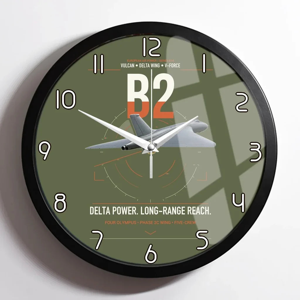 Avro Vulcan B2 design on green army framed wall clock
