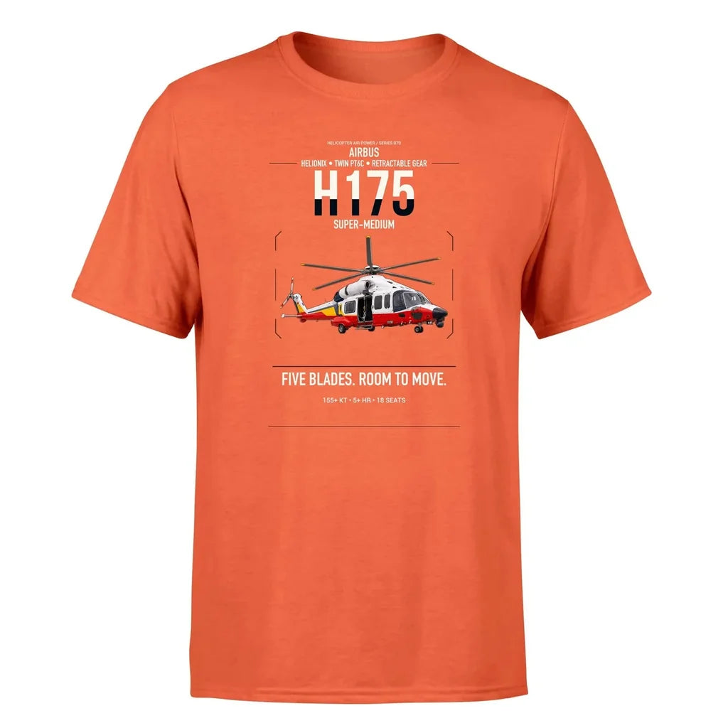 Airbus H175 design on orange t-shirt, single-side print