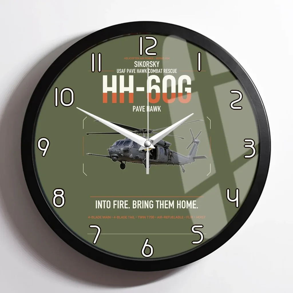 Sikorsky HH-60G Pave Hawk design on green army framed wall clock