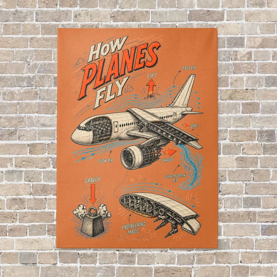 How Planes Fly V2 vertical canvas print - no frame - orange background