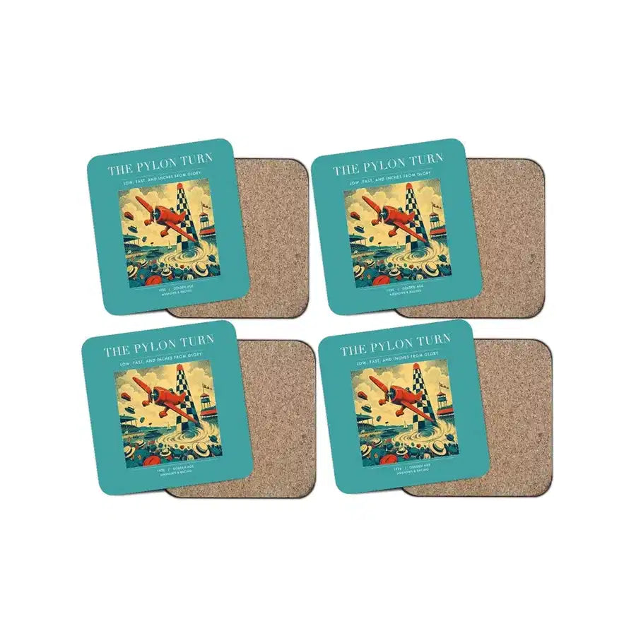 The Pylon Turn - Designed Coasters design on turquoise 4-pieces-set