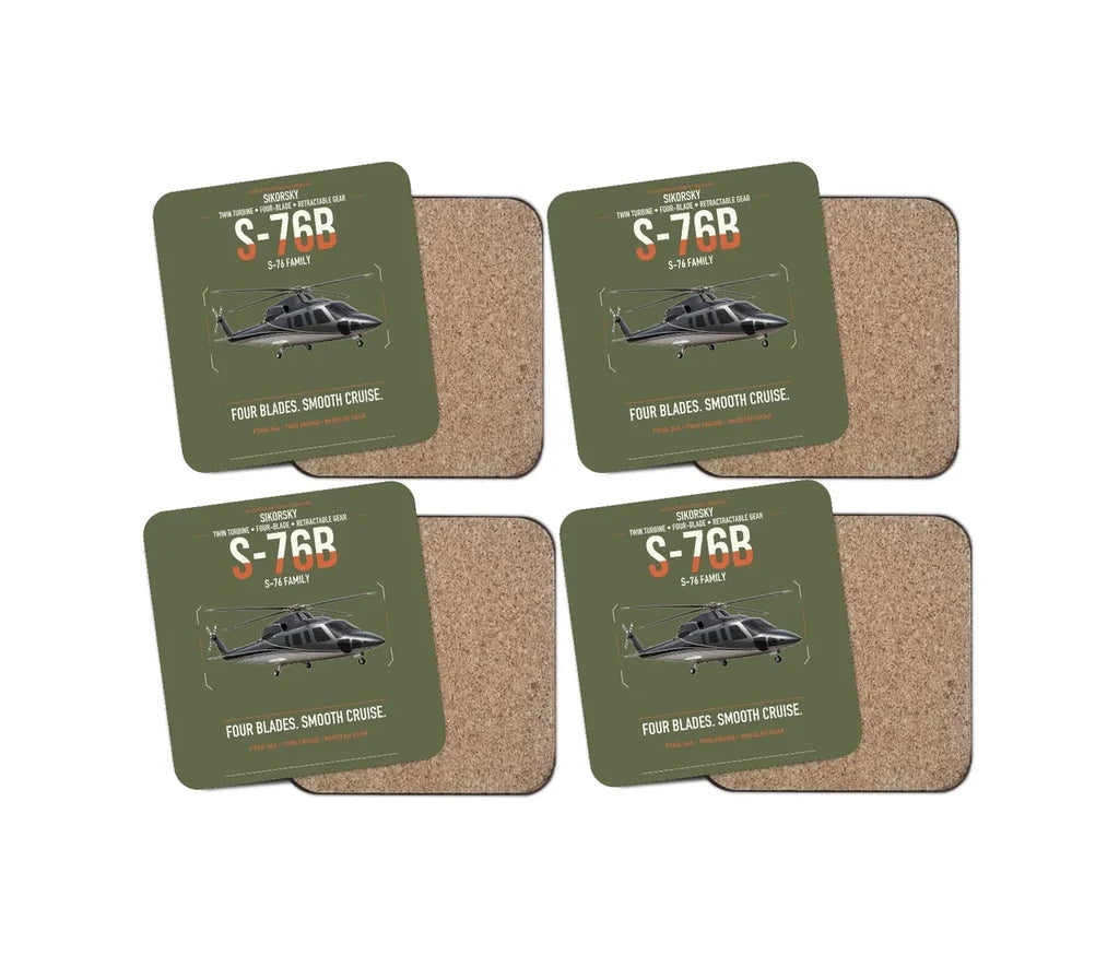 Sikorsky S-76B design on green army 4 pieces set coaster
