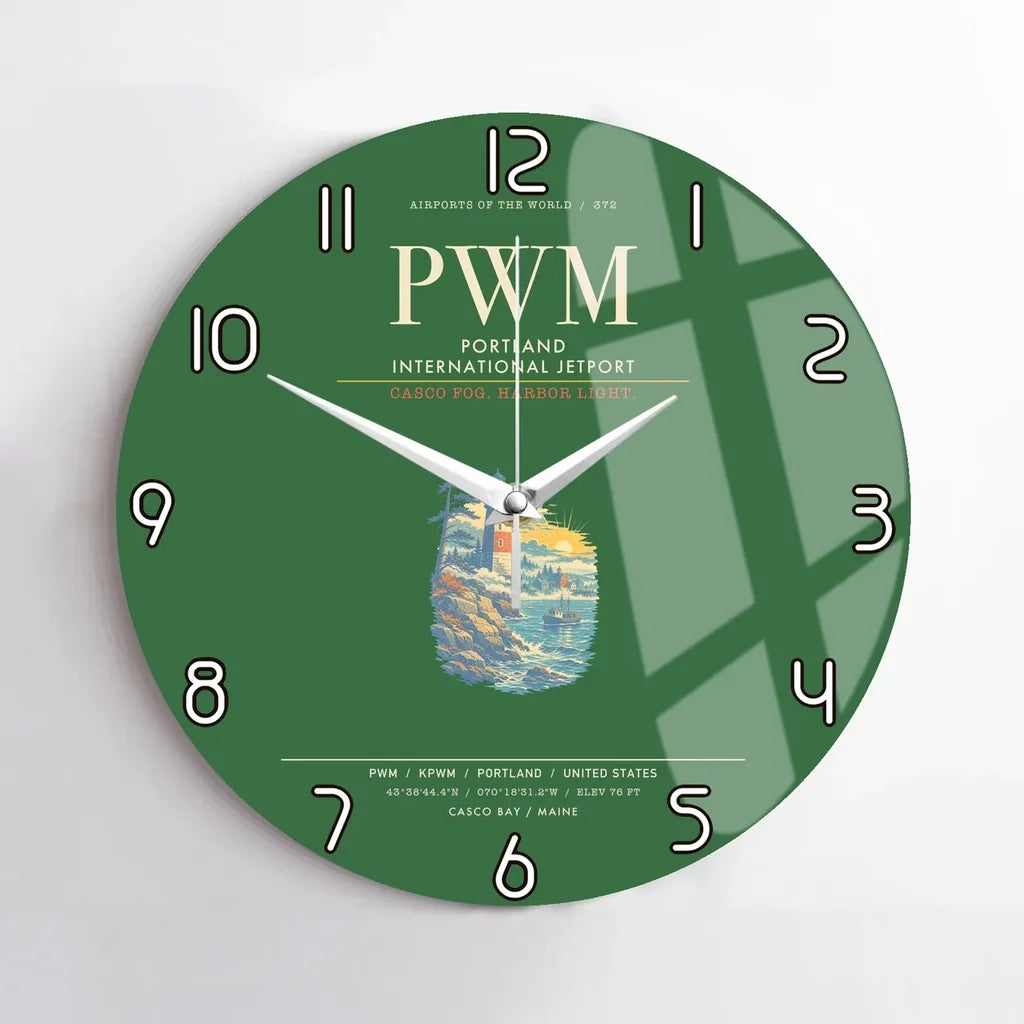 Portland International Jetport PWM Wall-Clock No-Frame - Green