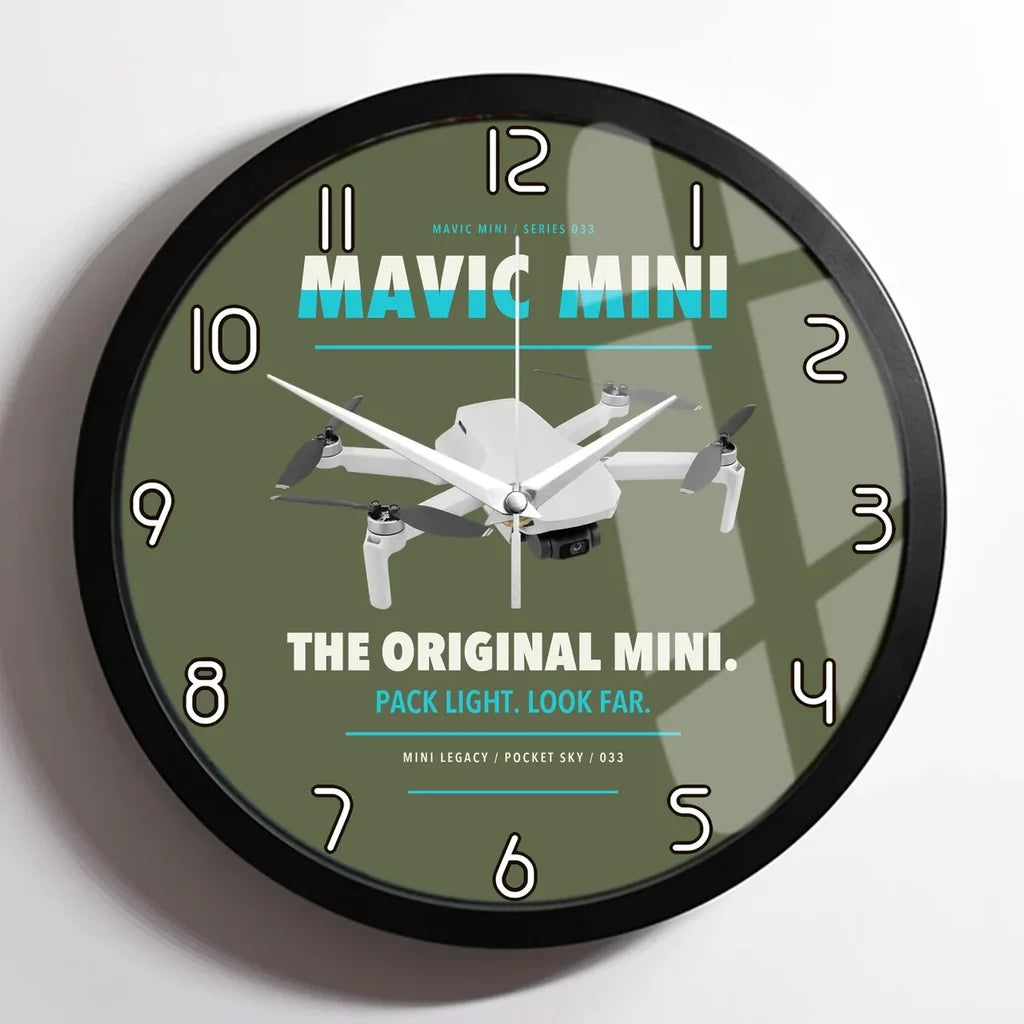 DJI Mavic Mini design on green army framed wall clock