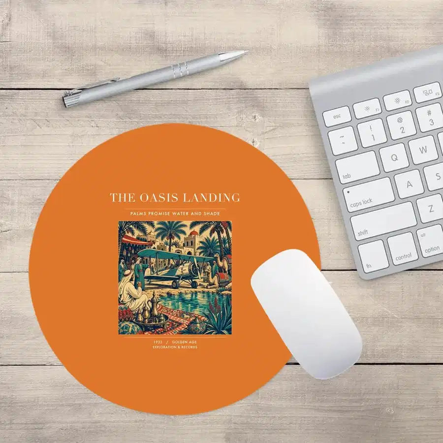 VINTAGE G4331 - The Oasis Landing - Designed Mouse Pads design on orange round