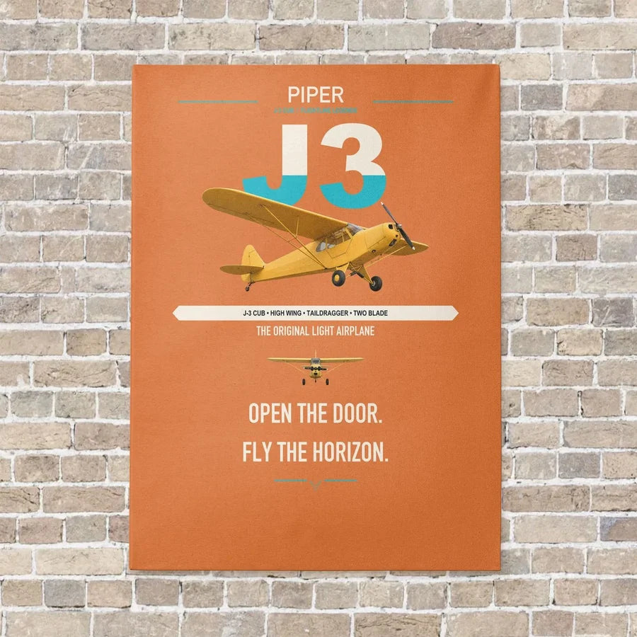 Piper J-3 Cub vertical canvas print - no frame - orange background