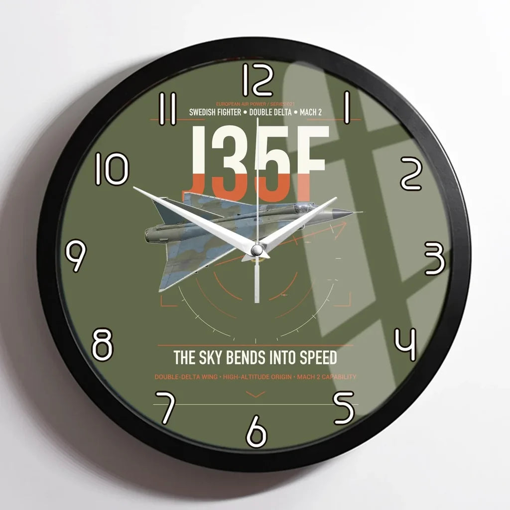 Saab J 35F Draken design on green army framed wall clock