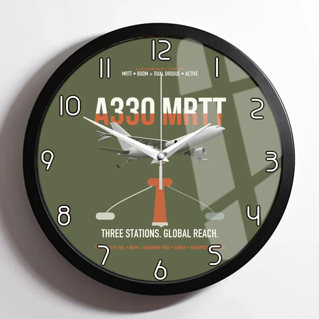 Airbus A330 MRTT design on green army framed wall clock