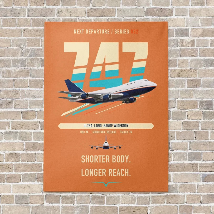 Boeing 747SP vertical canvas print - no frame - orange background