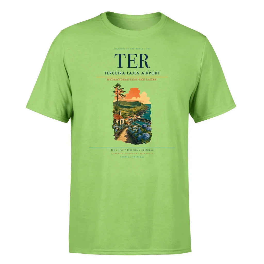 Terceira Lajes Airport (TER) T-Shirt single-side front print in Light Green | terceira-lajes-airport-ter-double-side-t-shirt