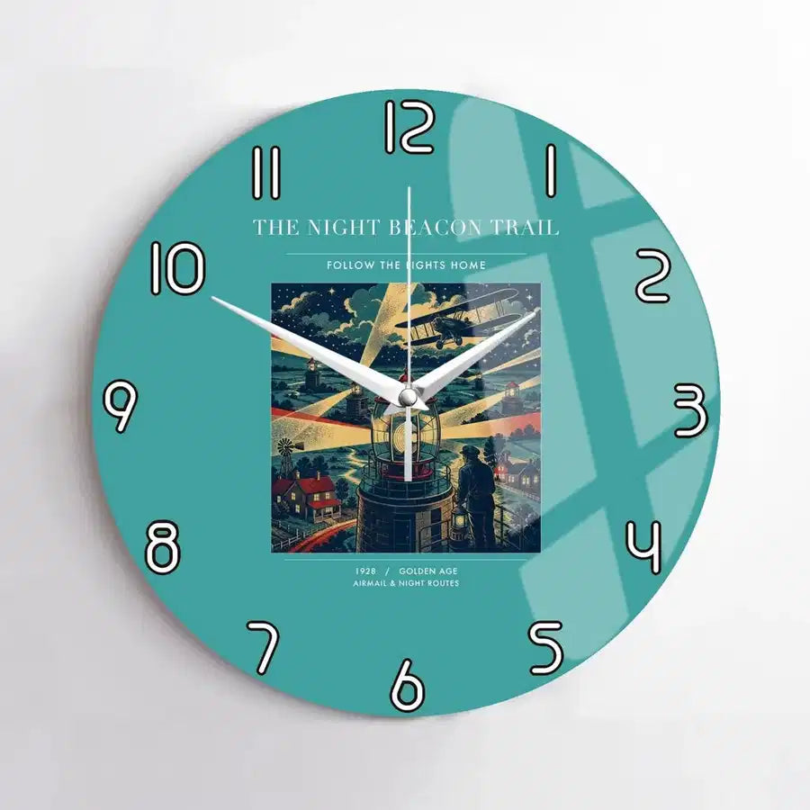 VINTAGE G4016 - The Night Beacon Trail - Designed Wall Clocks design on turquoise no-frame