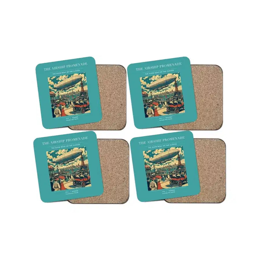 The Airship Promenade - Designed Coasters design on turquoise 4-pieces-set