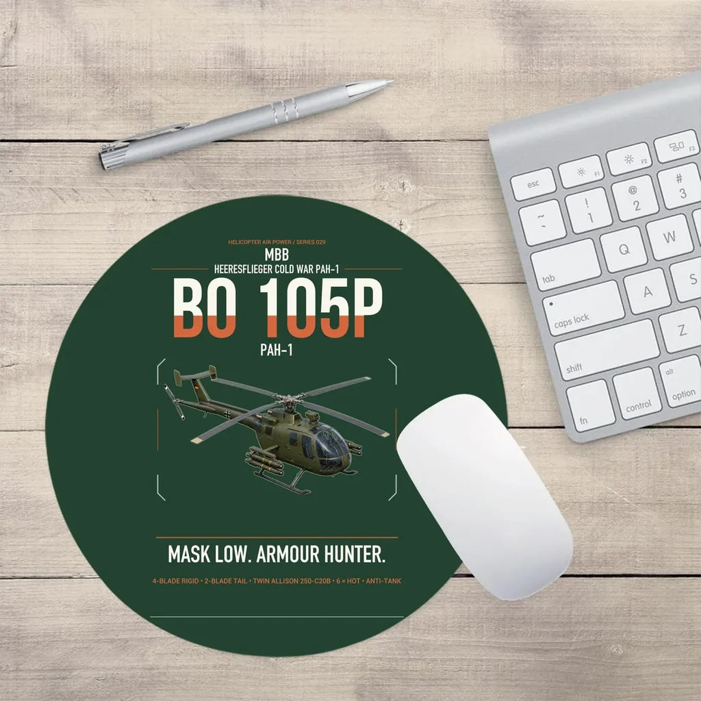MBB BO 105P PAH-1 design on dark green round mouse pad