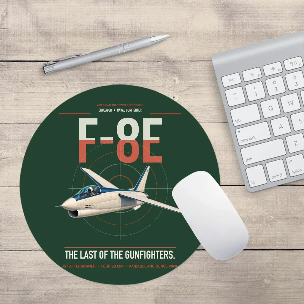 F-8E Crusader design on dark green round mouse pad